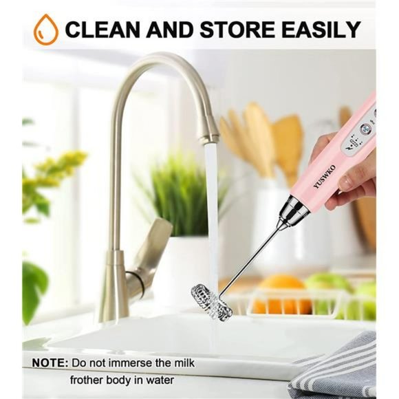 Milk Frother Handheld with 3 Heads, Coffee Whisk Drink Foam Mixer - Pink - Picture 5 of 6